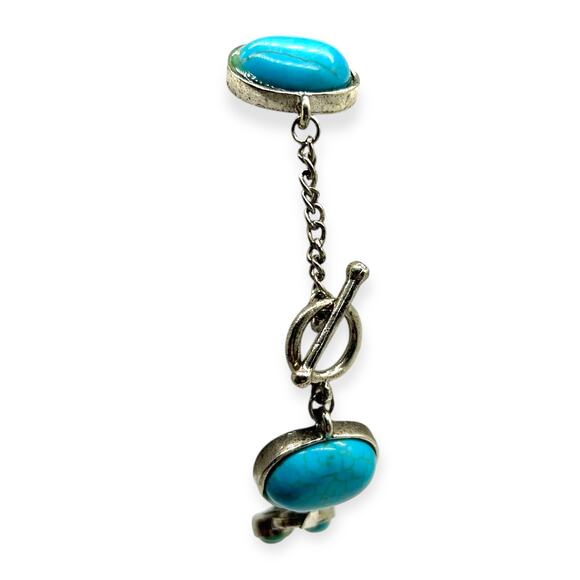 Bohemian Silver Bracelet Turquoise Blue Round Shape Semi Precious Stone Howlite - Picture 11 of 14